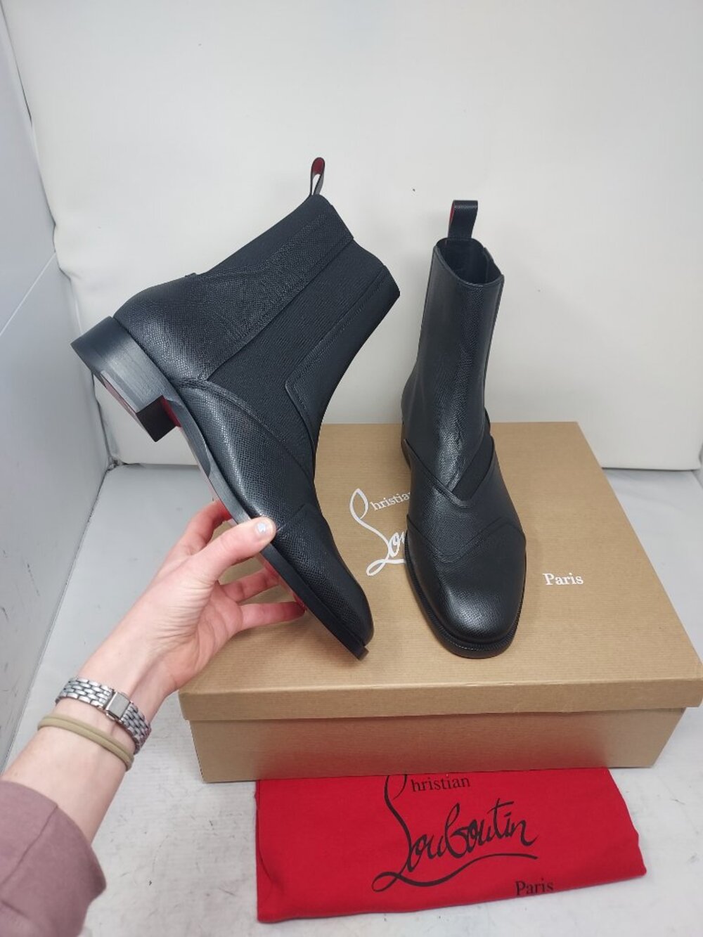 Christian Louboutin MENS Black Boabi Leather Chelsea Boot Size EU 43 US 10 MENS